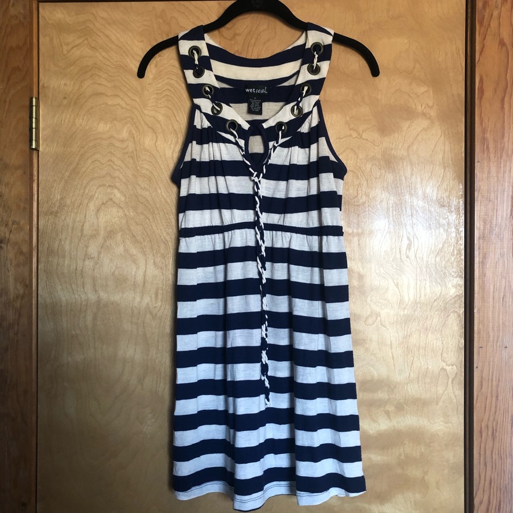 Cream White Navy Blue Sleeveless Mini Sailor Dress, nautical, sailorcore